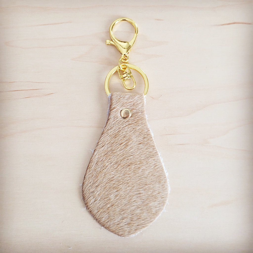 Hair-on-Hide Leather Key Chain - Light Tan 703j