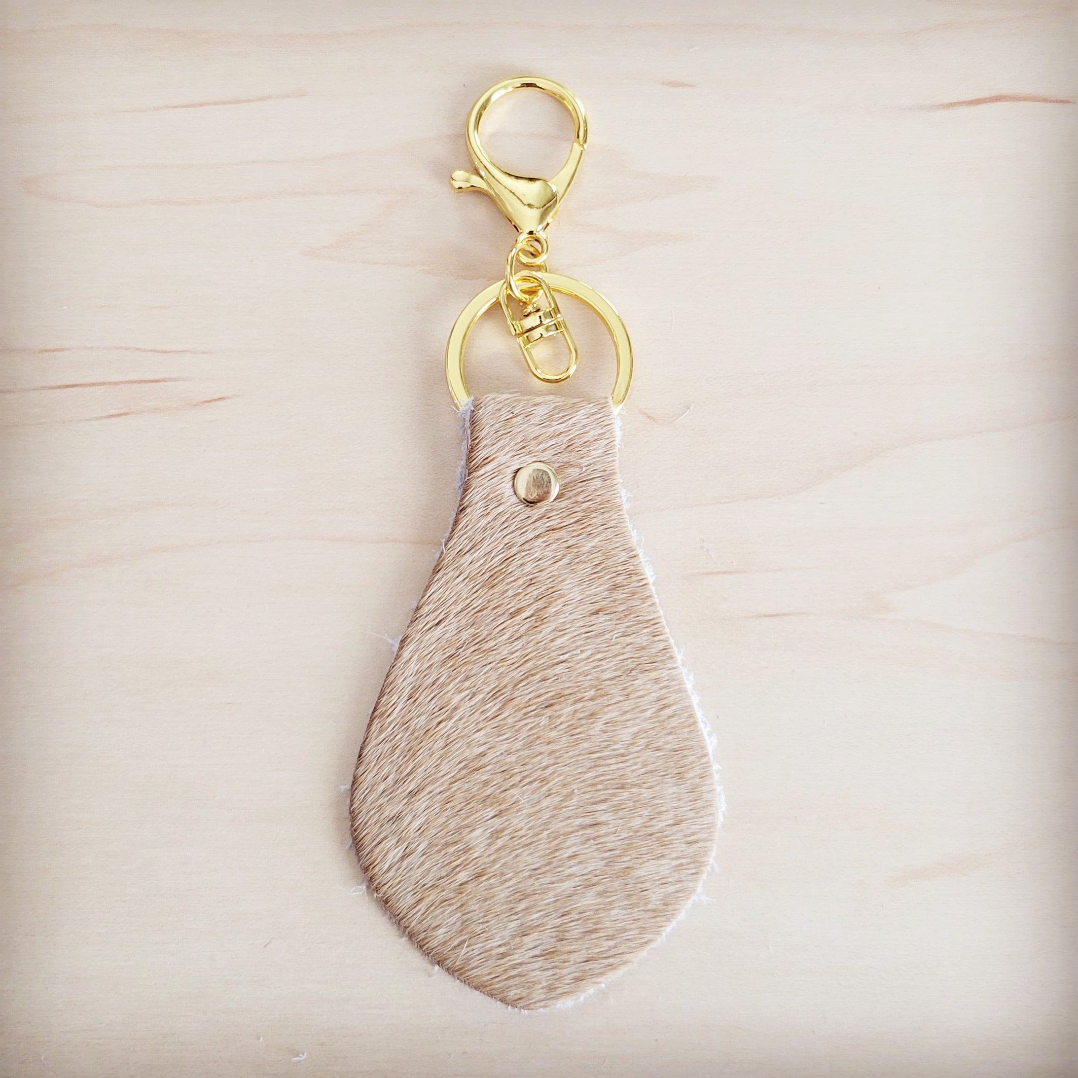 Hair-on-Hide Leather Key Chain - Light Tan 703j