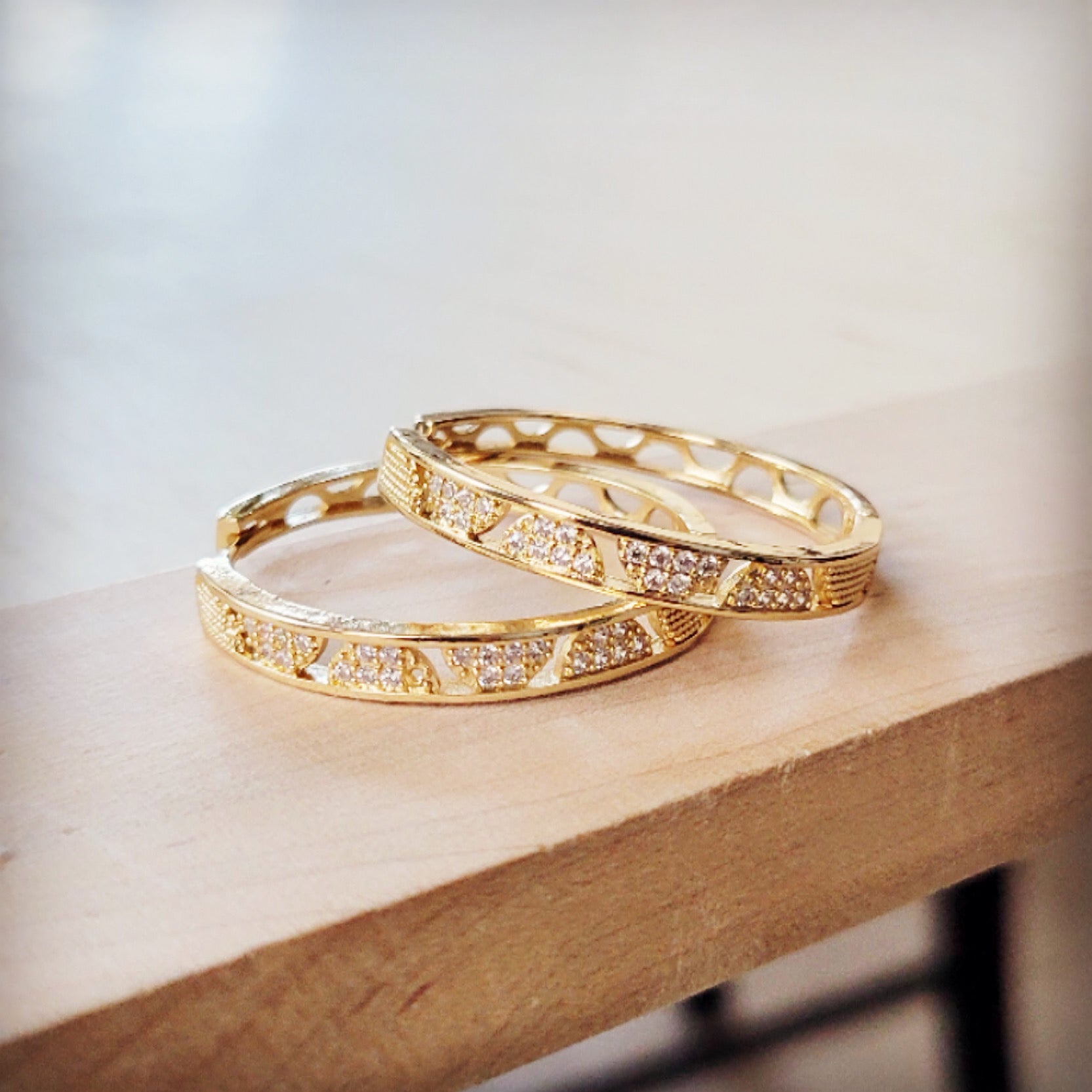 Geometric Sparkle Statement Gold Hoop Earrings 219ck