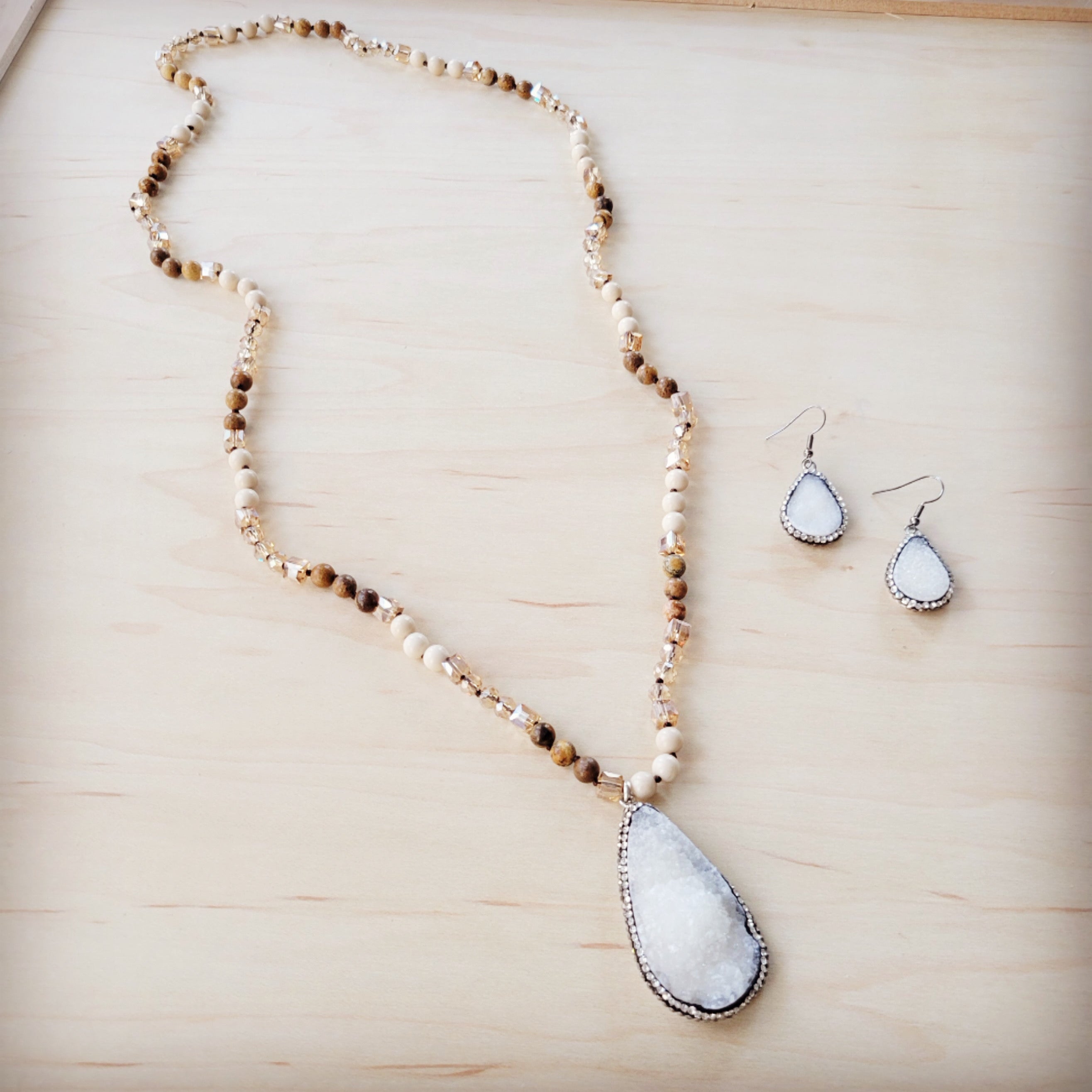 Sparkling White Druzy Drop Earrings 219ct