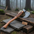 Hand Forged Damascus Bearded Viking Axe, Carved Rosewood Handle Nordic Bushcraft Hatchet | JW SteelCrafts