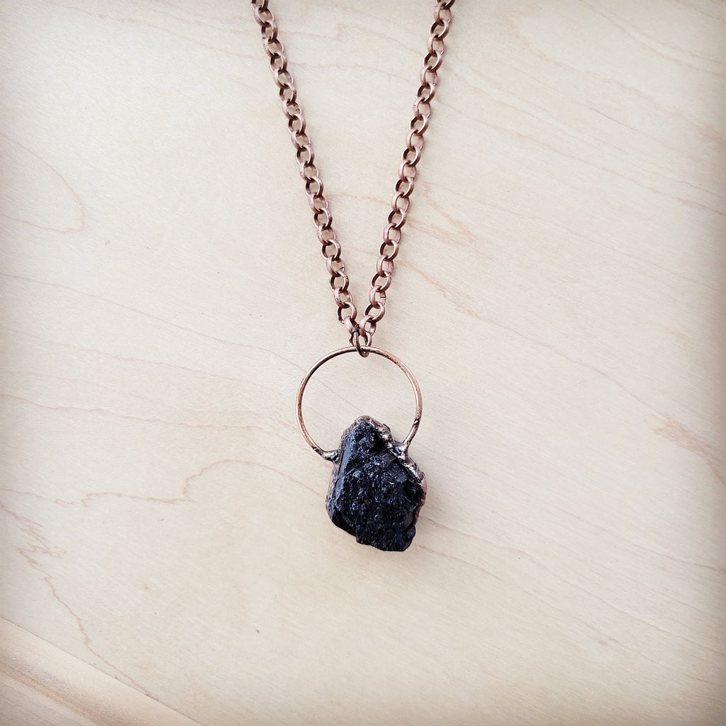 **Long Copper Necklace with Black Agate Pendant 261r
