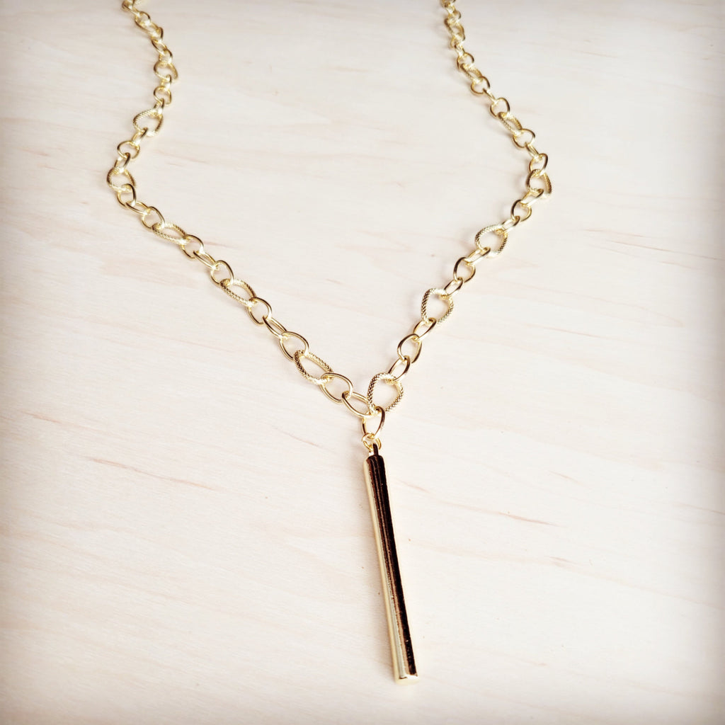 **Long Gold Chain Necklace w/ Bar Pendant 257kx