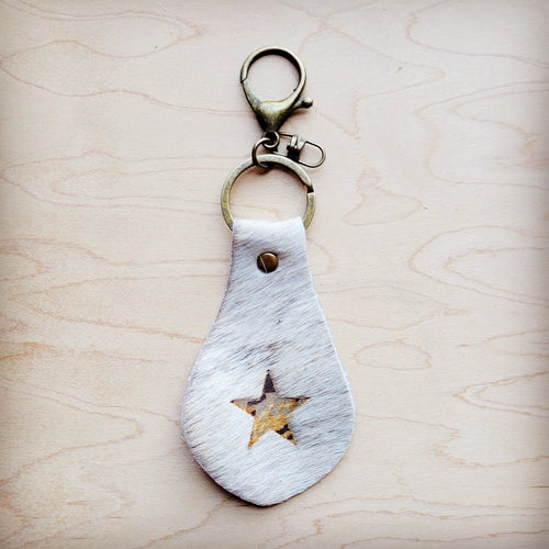 **Branded Hair-on-Hide Leather Key Chain-Star 703L