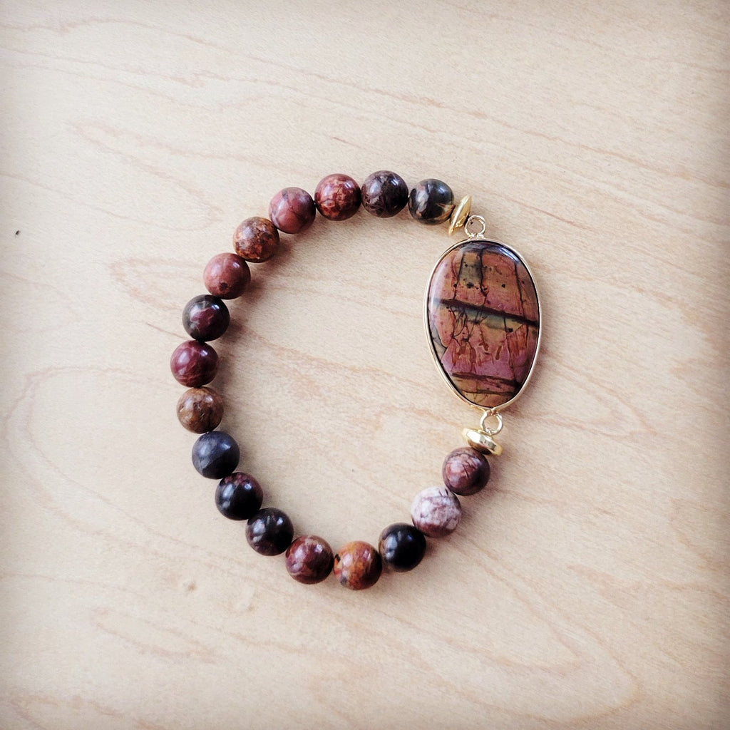**Picasso Jasper Beaded Bracelet with Center Agate Stone Accent 810z