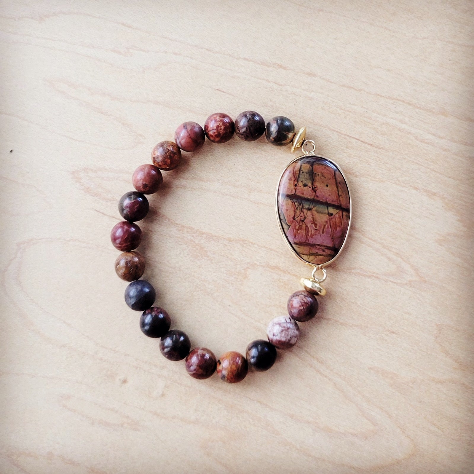 **Picasso Jasper Beaded Bracelet with Center Agate Stone Accent 810z