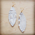 **Narrow Leather Oval Earrings-White and Gold Gator 209z