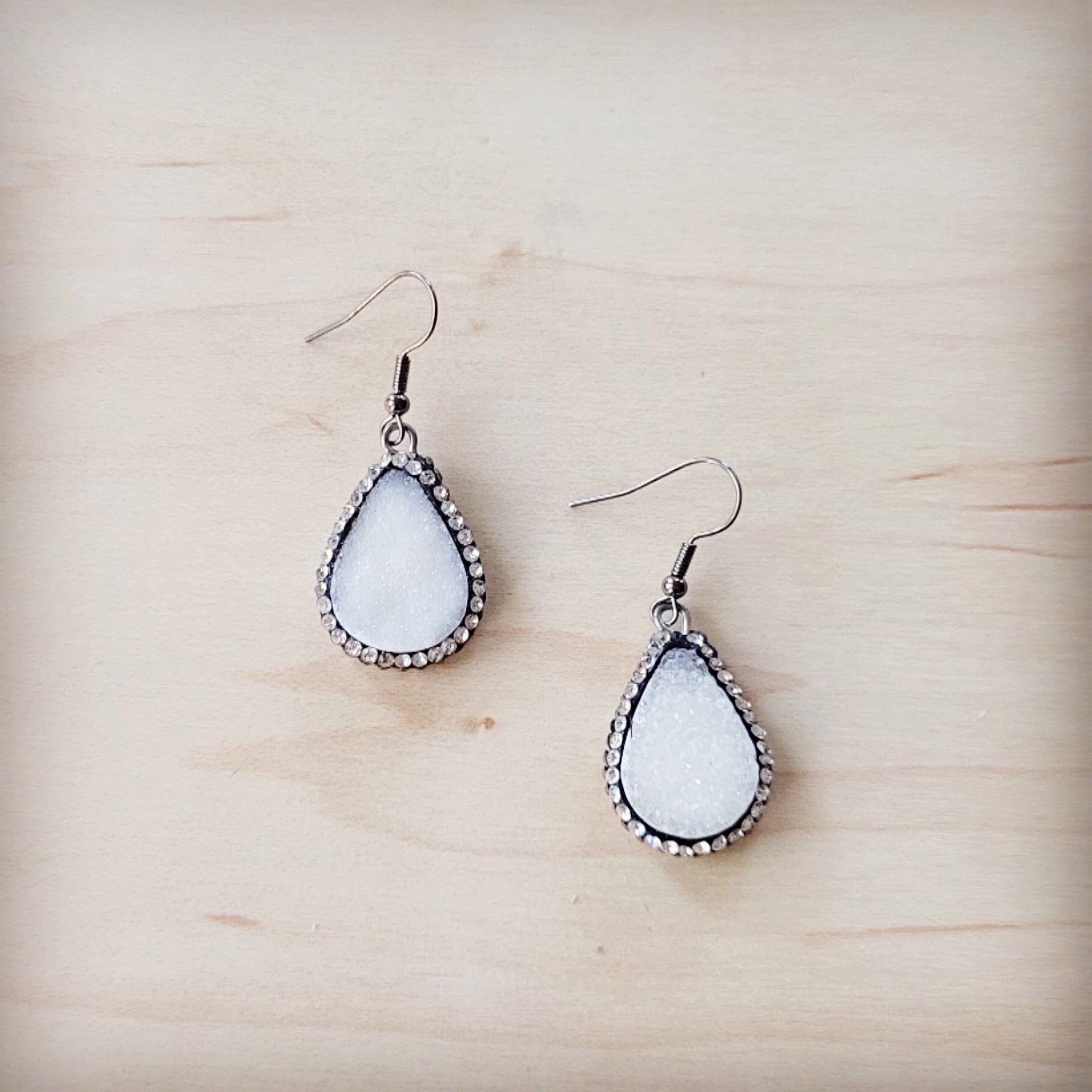 Sparkling White Druzy Drop Earrings 219ct