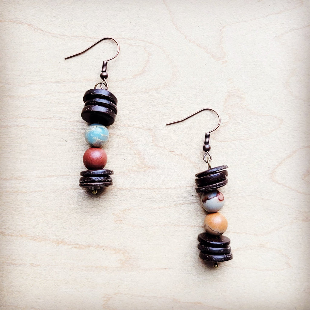 **Aqua Terra and Wood Drop Earrings 225d