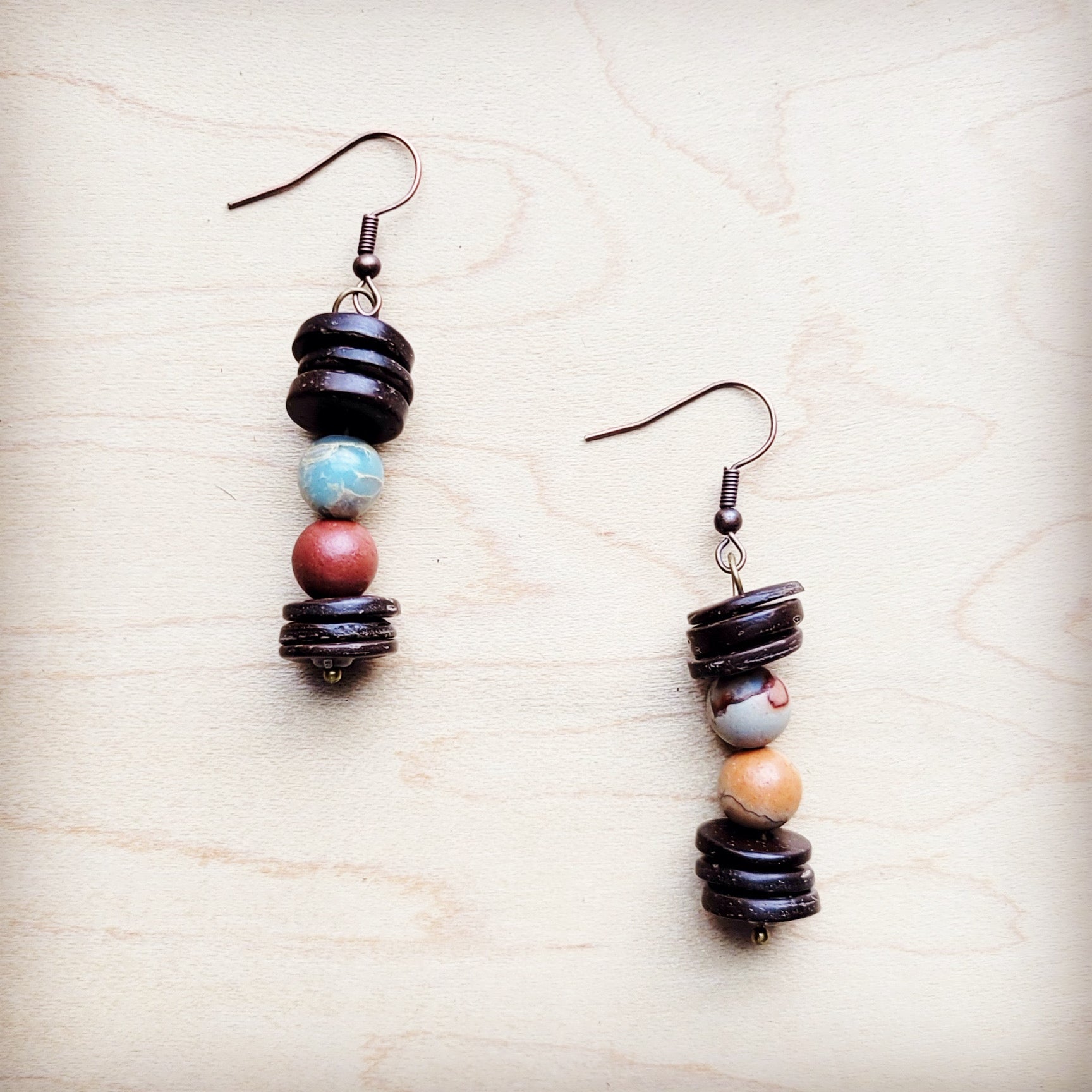 **Aqua Terra and Wood Drop Earrings 225d