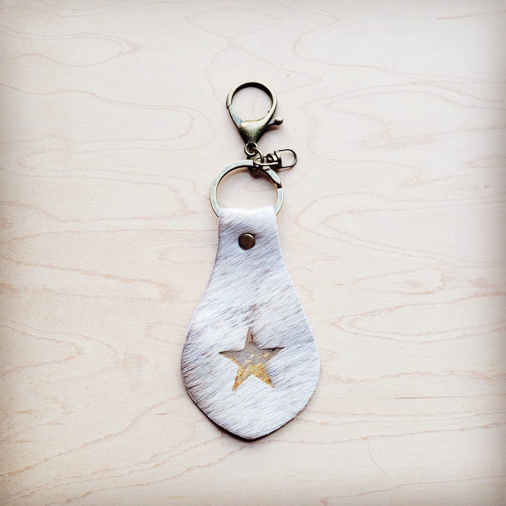 **Branded Hair-on-Hide Leather Key Chain-Star 703L