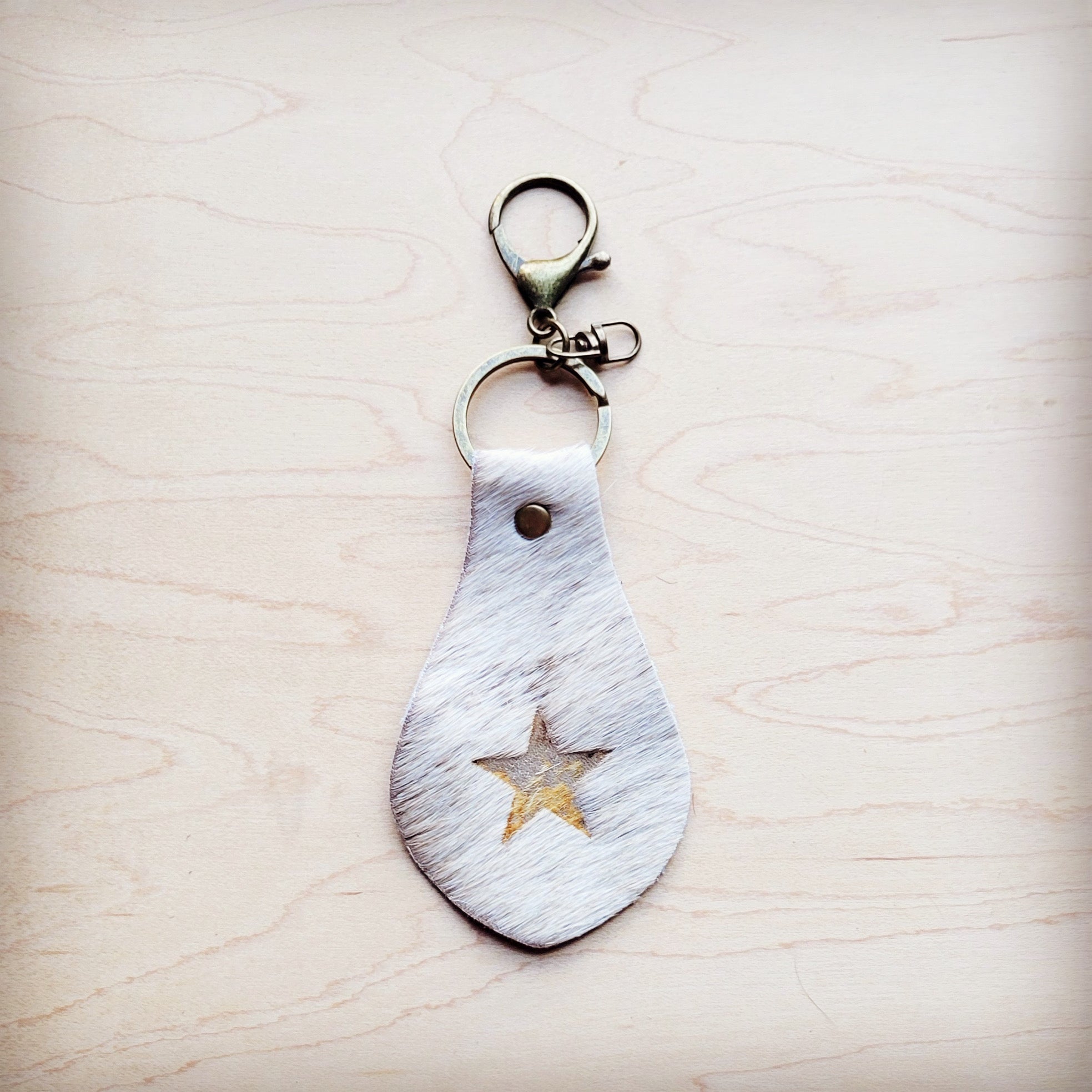 **Branded Hair-on-Hide Leather Key Chain-Star 703L