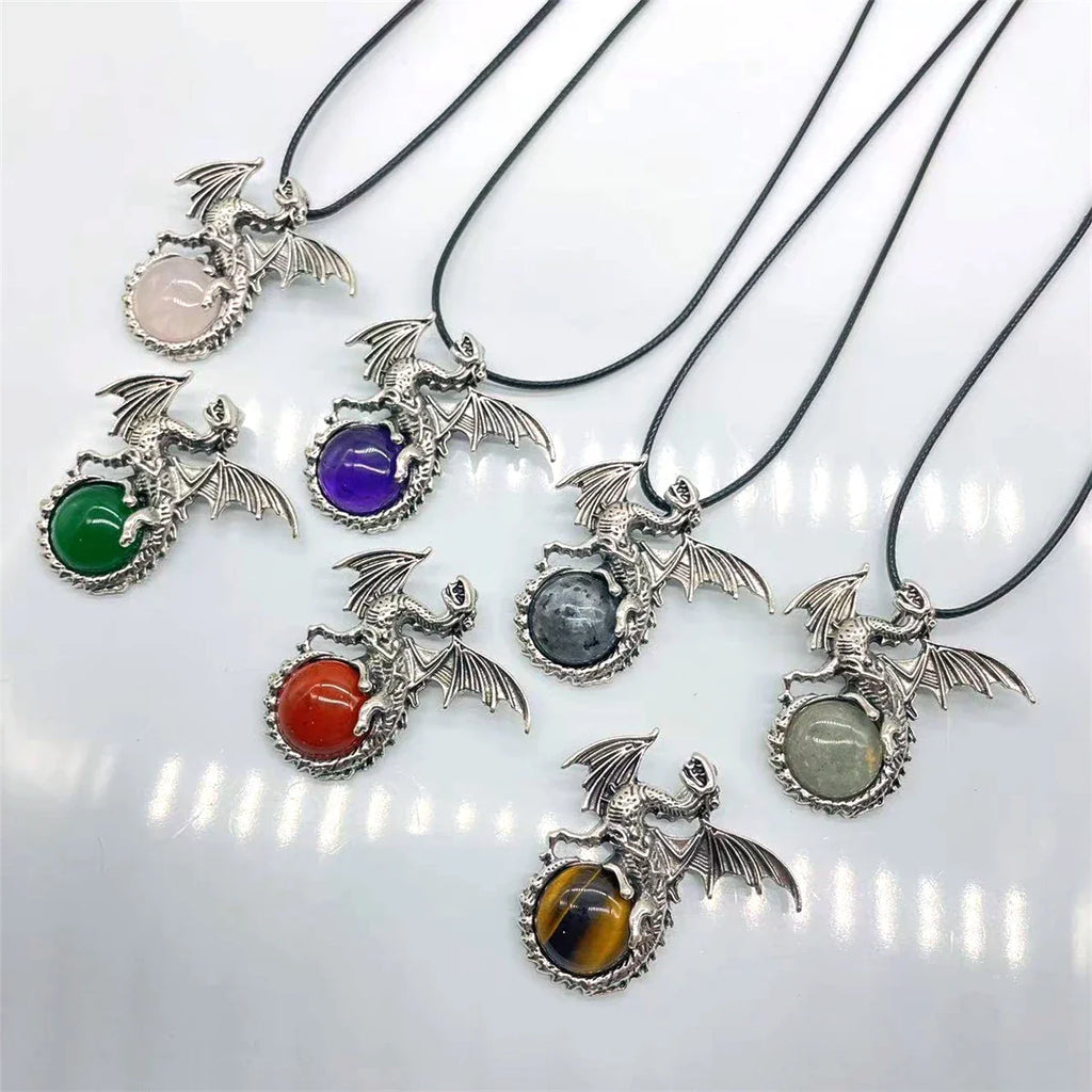 Crystal Circle Dragon Necklaces