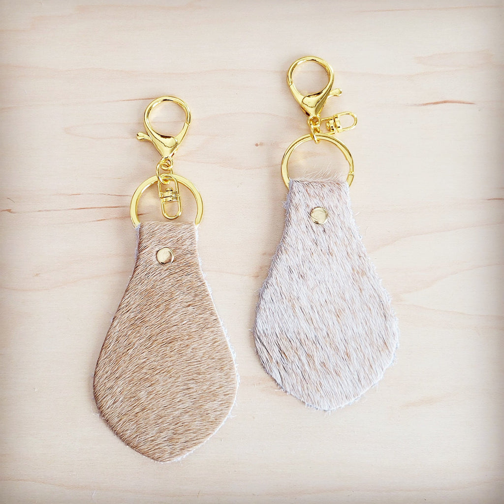 Hair-on-Hide Leather Key Chain - Light Tan 703j
