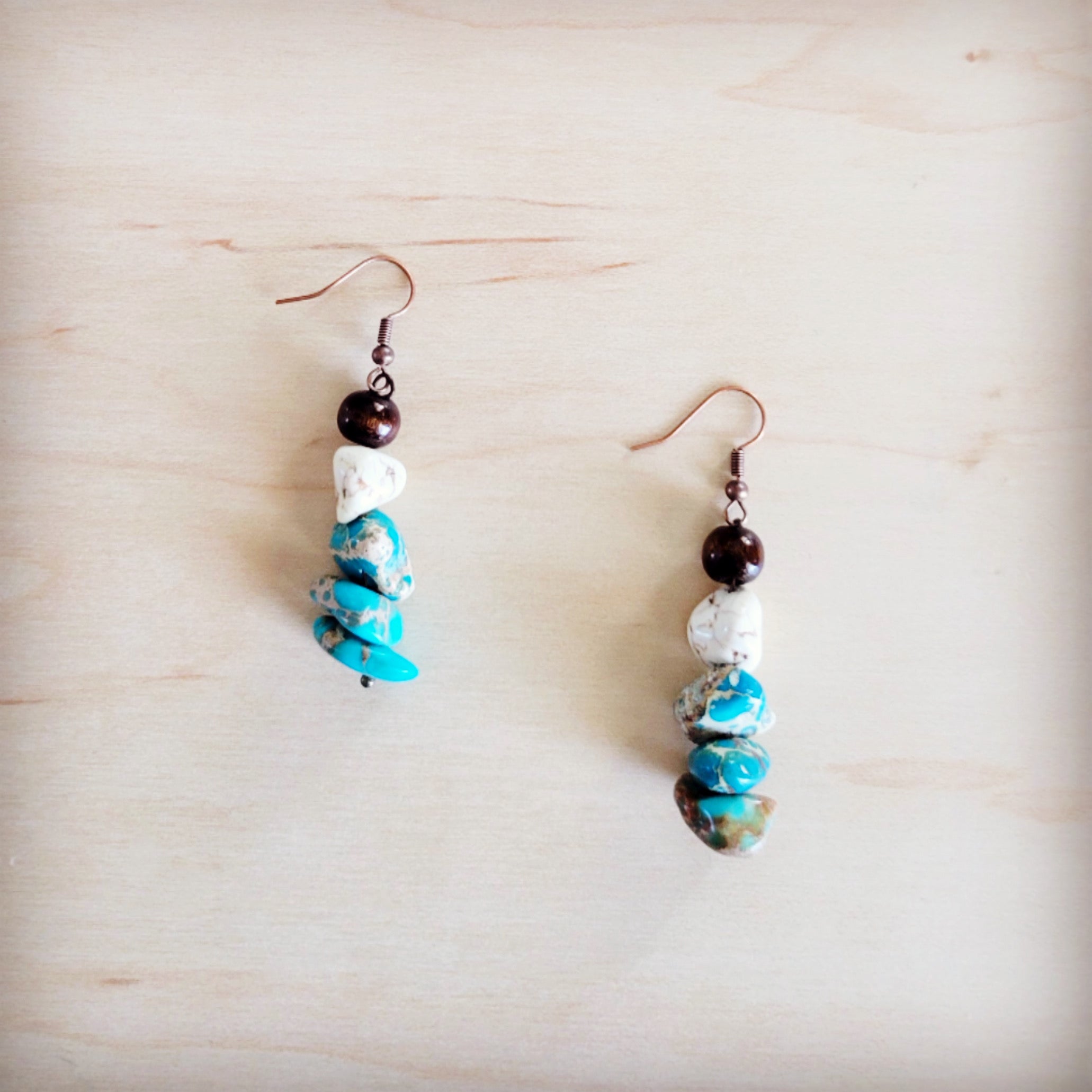 Genuine Regalite Wood and Turquoise Drop Earrings 200bd