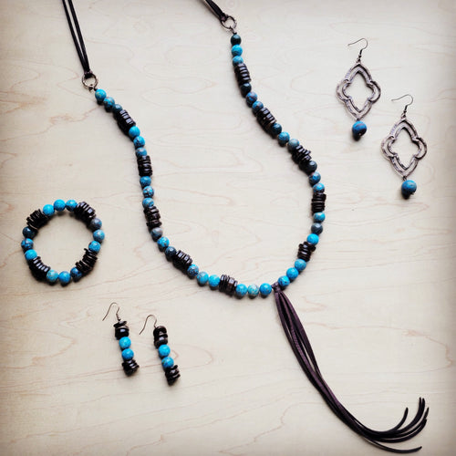 **Ocean Agate and Wood Drop Earrings 225c