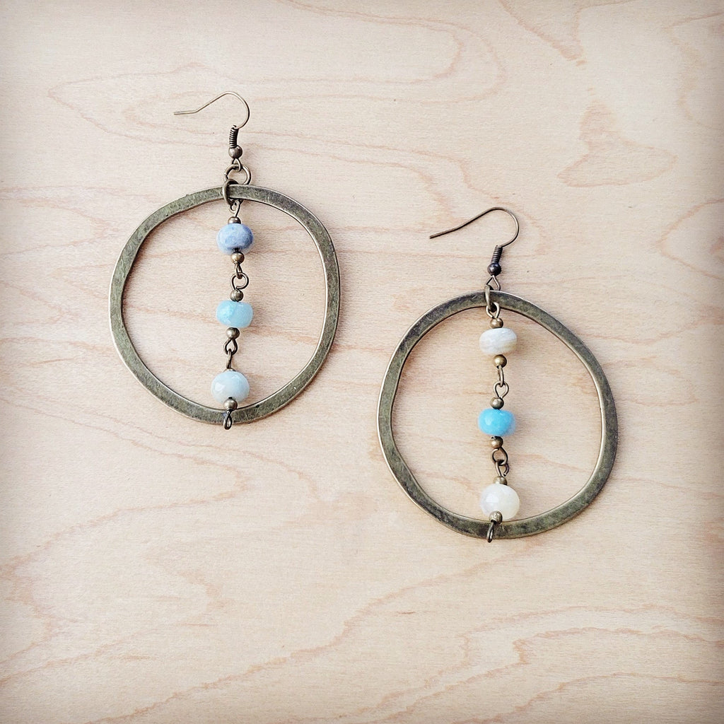 Western Copper Hoop Earrings w/ Amazonite Beads 200r