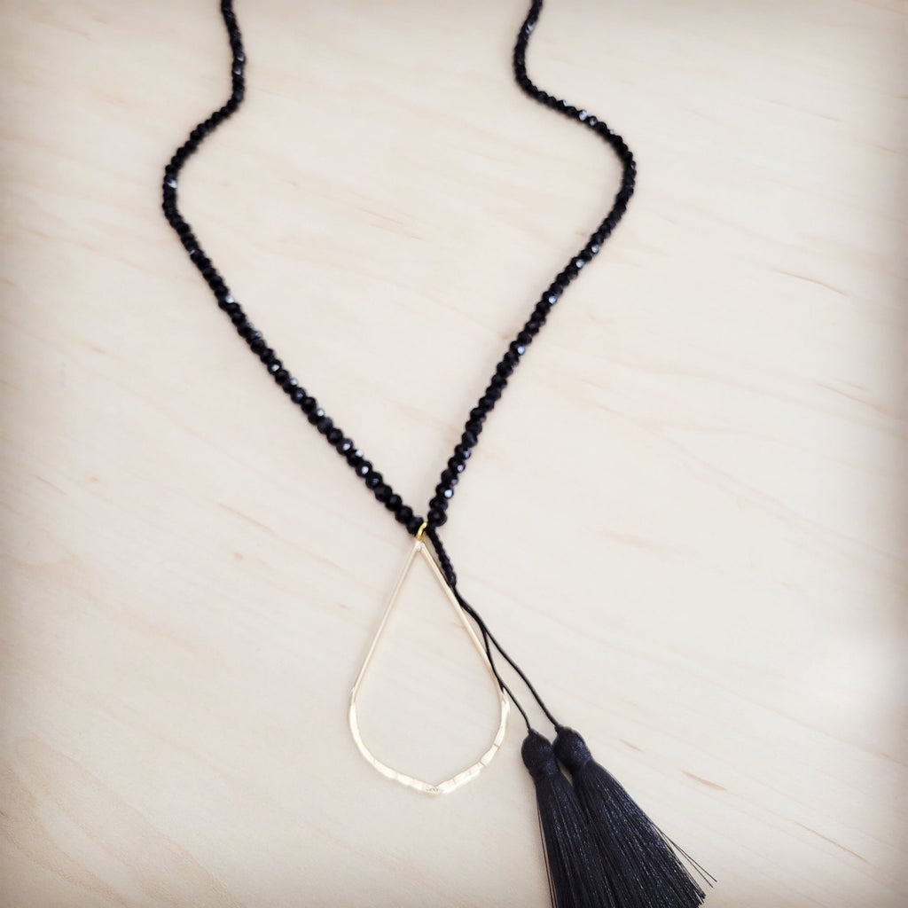 **Midnight Faceted Bead Lariat with Gilded Teardrop Necklace 257lz