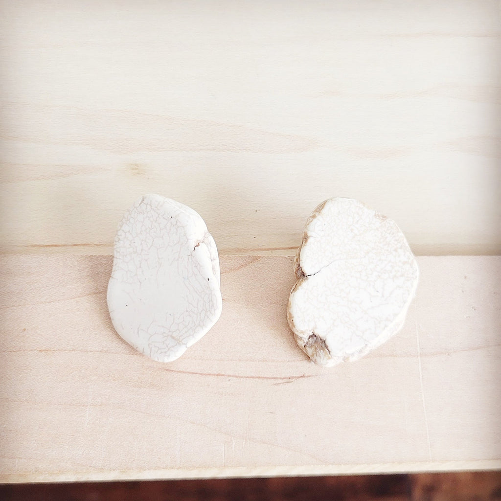 Turquoise Slab Earring Studs-White 200bo
