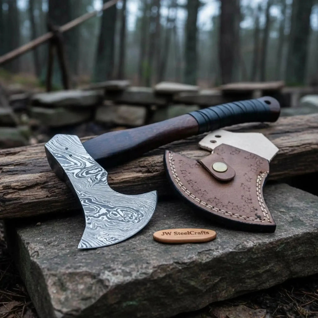 Hand Forged Damascus Steel Hatchet Hawks Tomahawk Axe Rose Wood