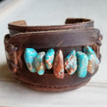 Dusty Leather Cuff with Turquoise Regalite Gemstone Chunks 006d