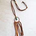 **Tan Vegan Leather Dream Catcher Necklace with Natural Turquoise 246t