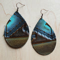 **Leather Teardrop Earrings in Blue Navajo 223z