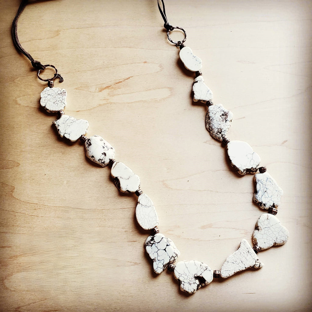 White Turquoise Slab Necklace with Leather Closure 228O