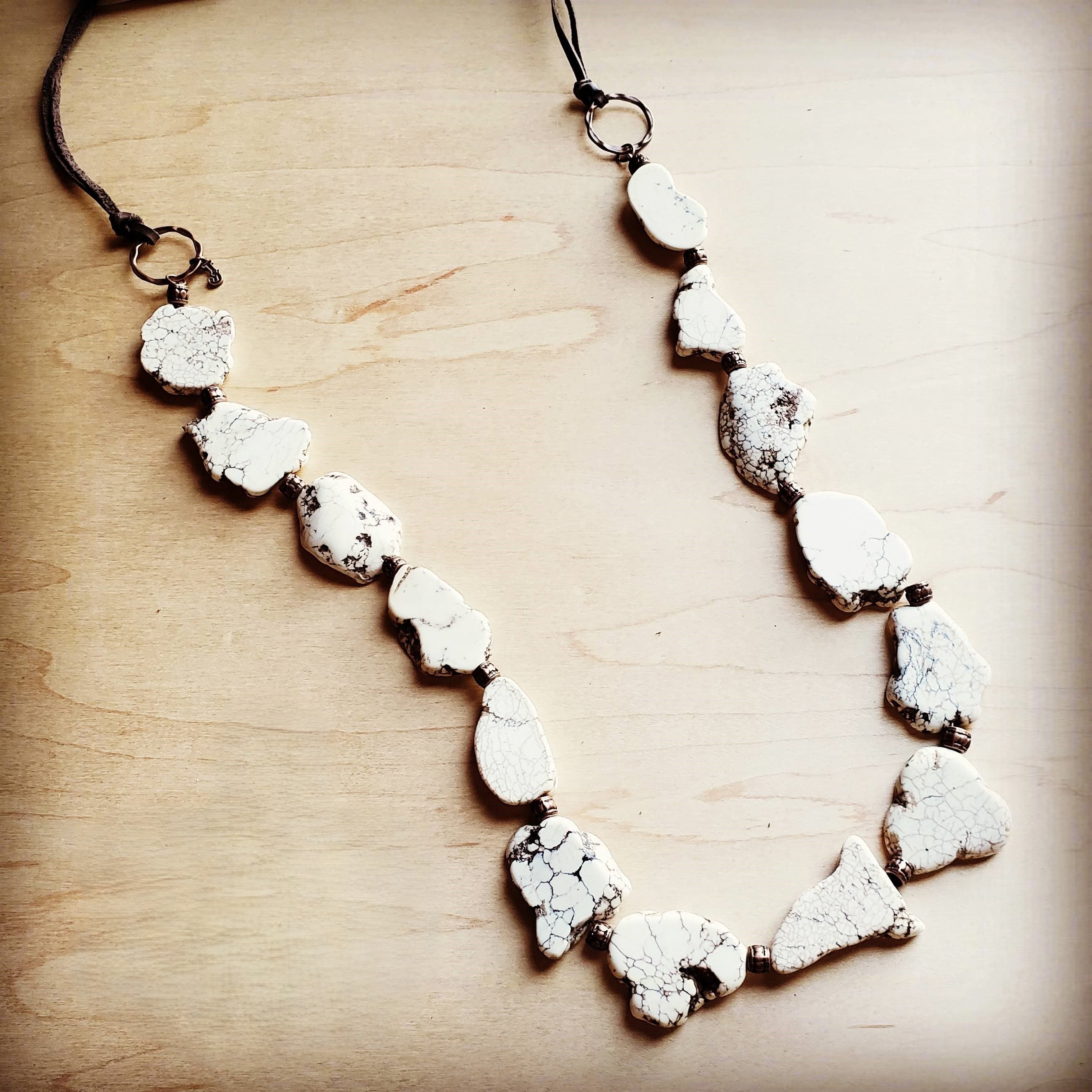 White Turquoise Slab Necklace with Leather Closure 228O