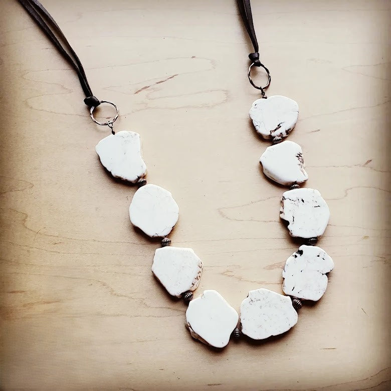 White Turquoise Slab Necklace with Leather Closure 228O