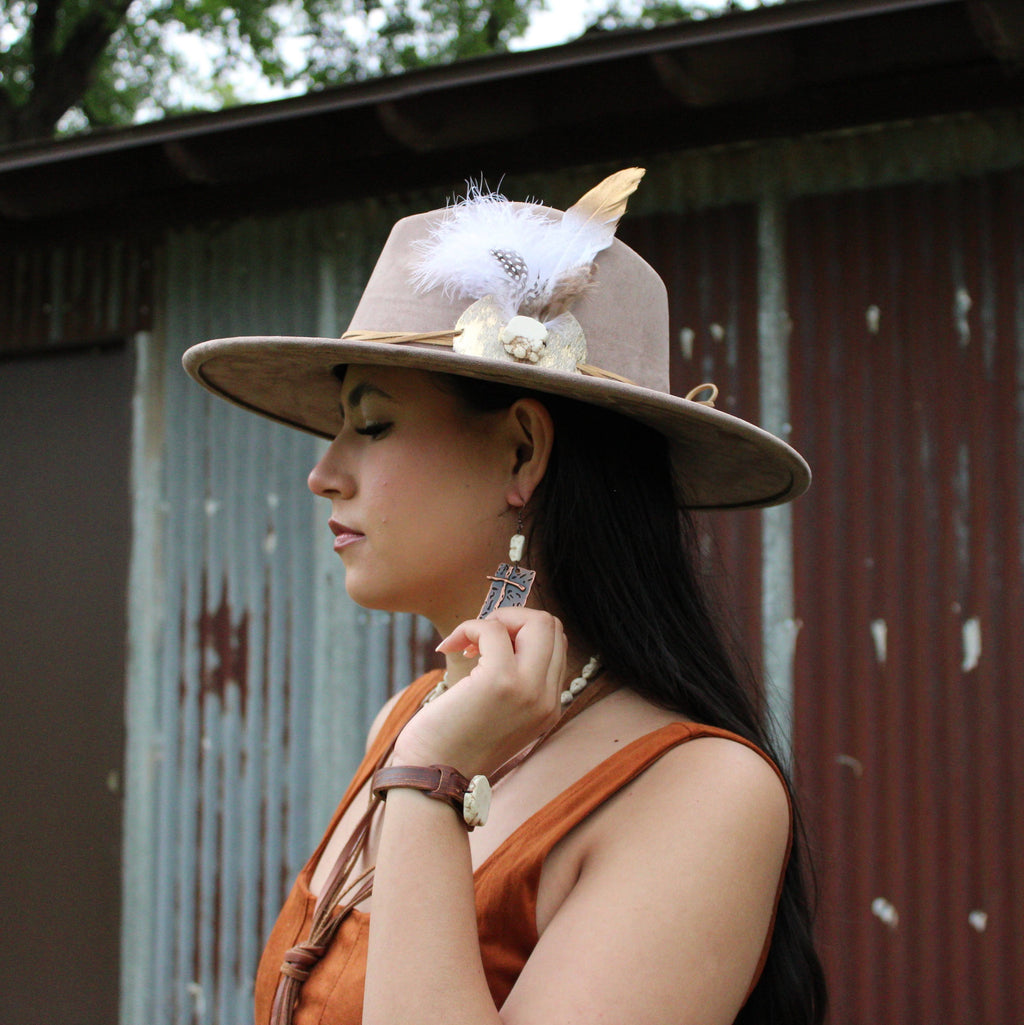 Copper Cross Earrings w/ White Turquoise Chunks 225f