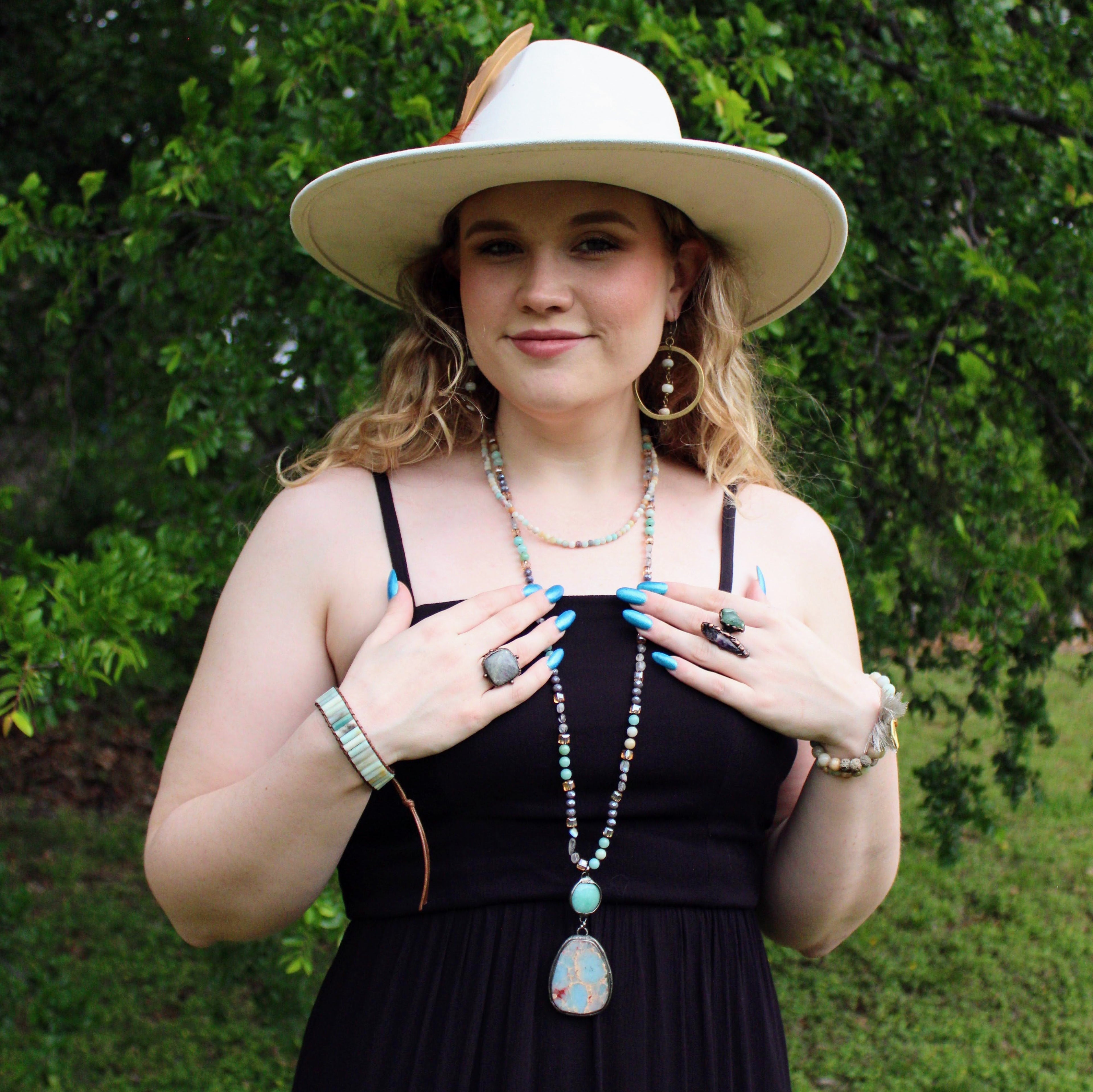 Western Copper Hoop Earrings w/ Amazonite Beads 200r