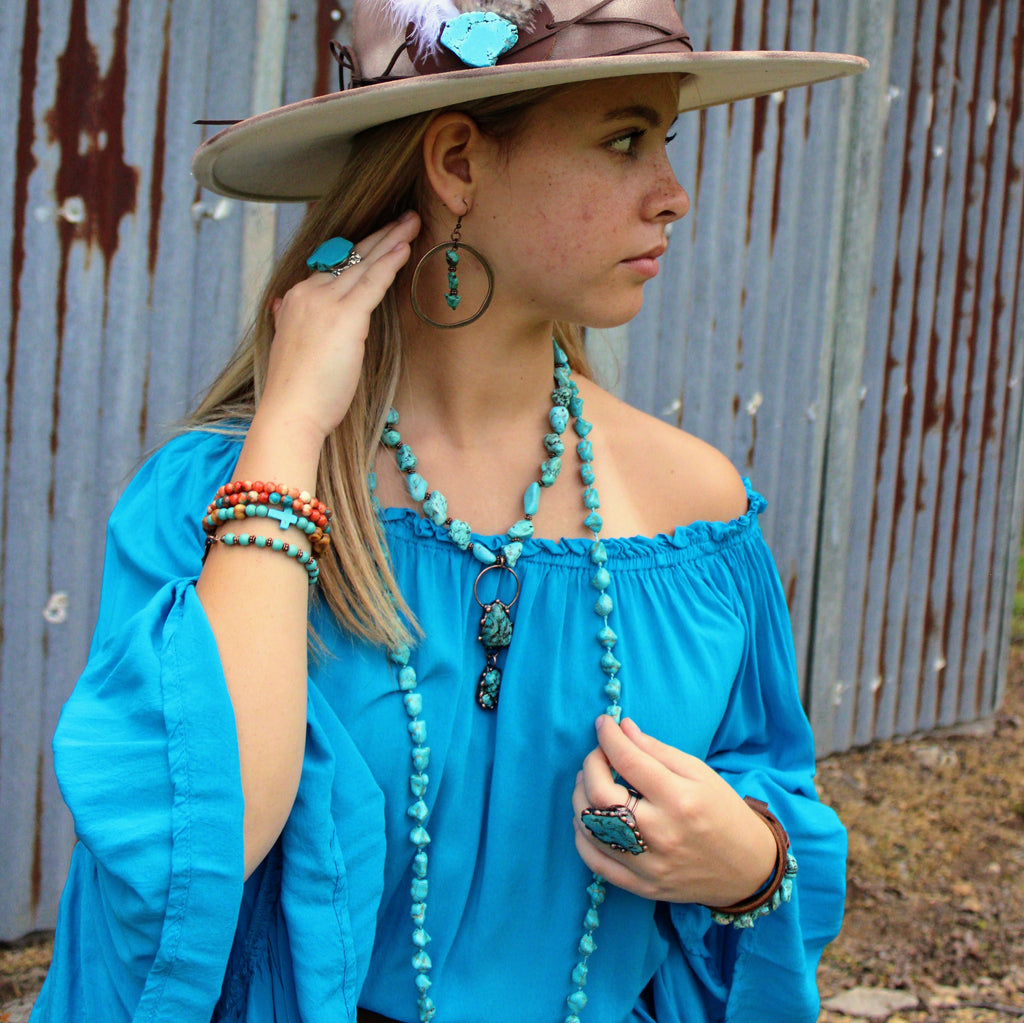 Blue Turquoise Necklace w/ Soldered Turquoise Pendant 259j