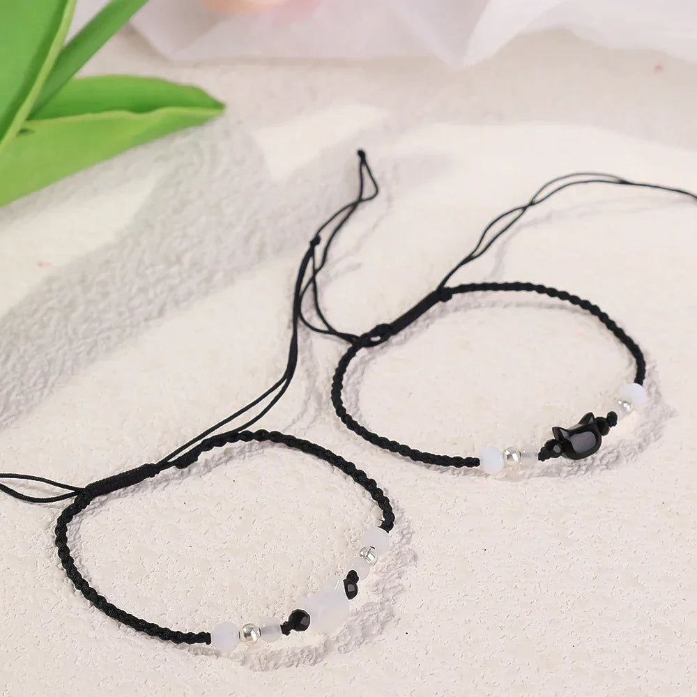 Moonstone Obsidian Cat Charm Bracelets