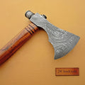 Damascus Smoking Axe with Leather Sheath and Ringed Rosewood Handle