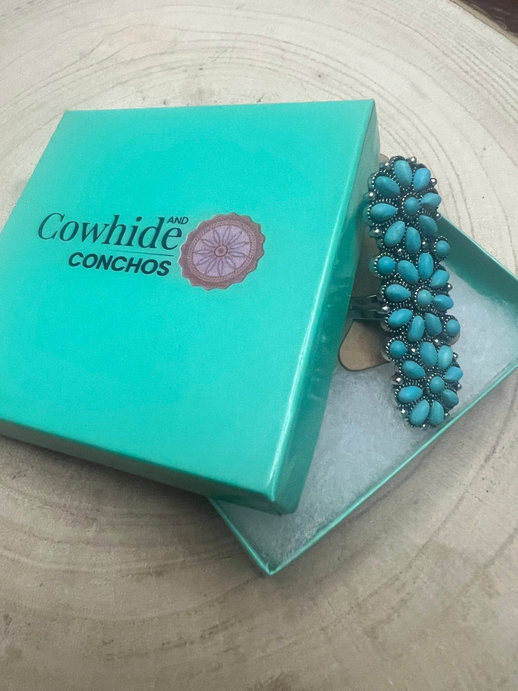 Western Desert Bloom: Faux Turquoise Adjustable Cluster Statement Ring