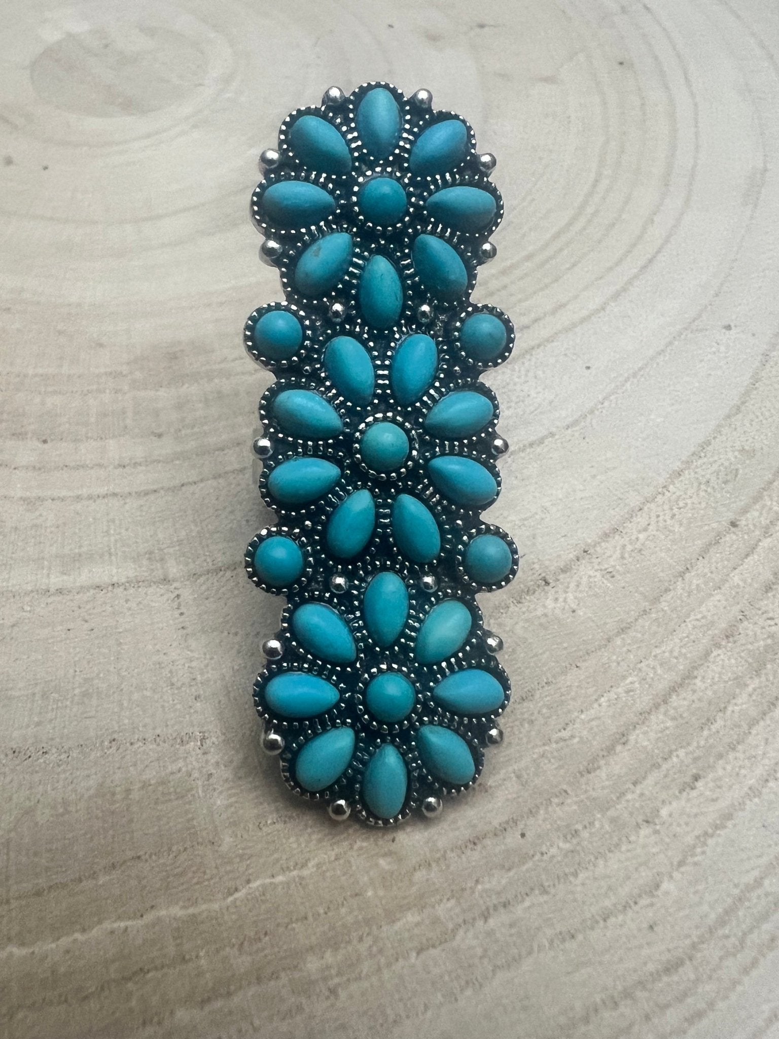 Western Desert Bloom: Faux Turquoise Adjustable Cluster Statement Ring