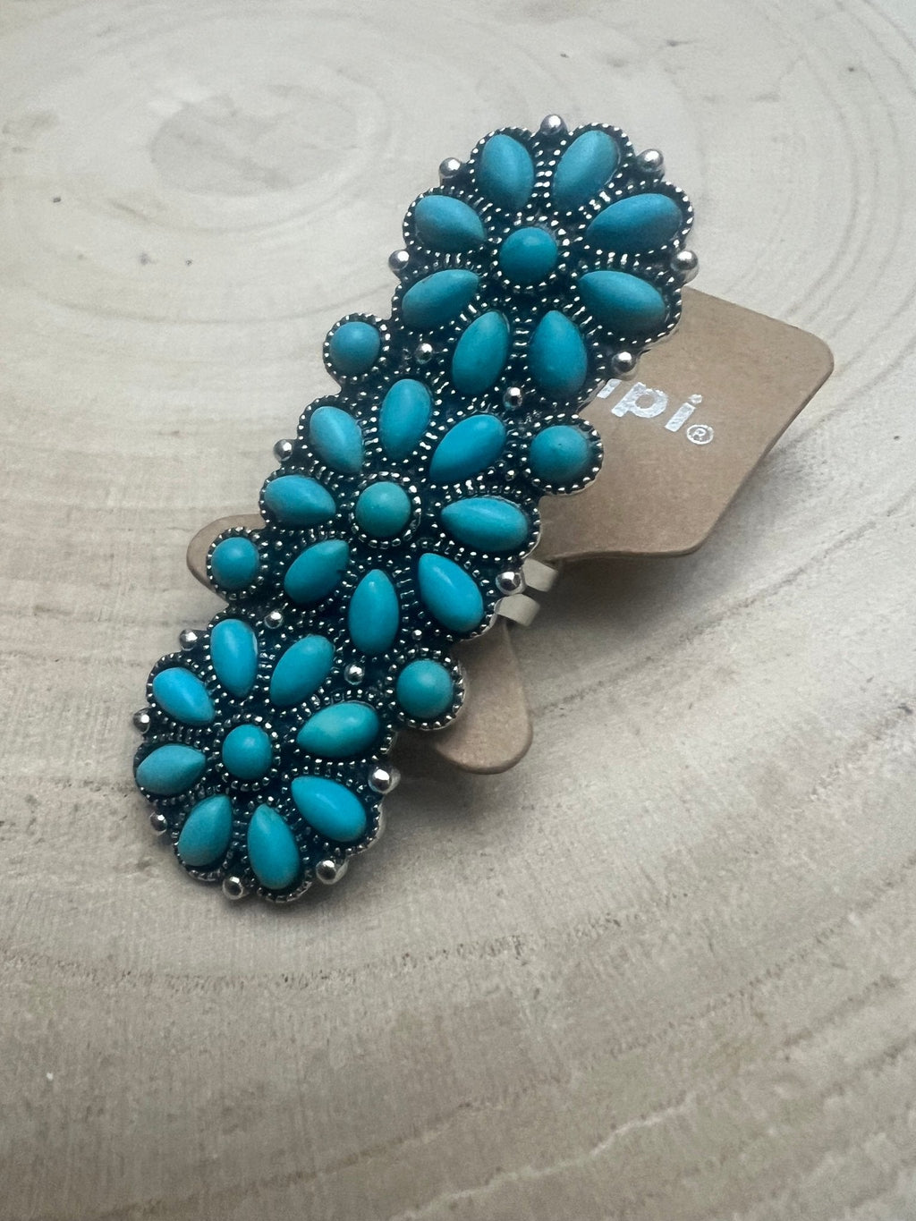 Western Desert Bloom: Faux Turquoise Adjustable Cluster Statement Ring