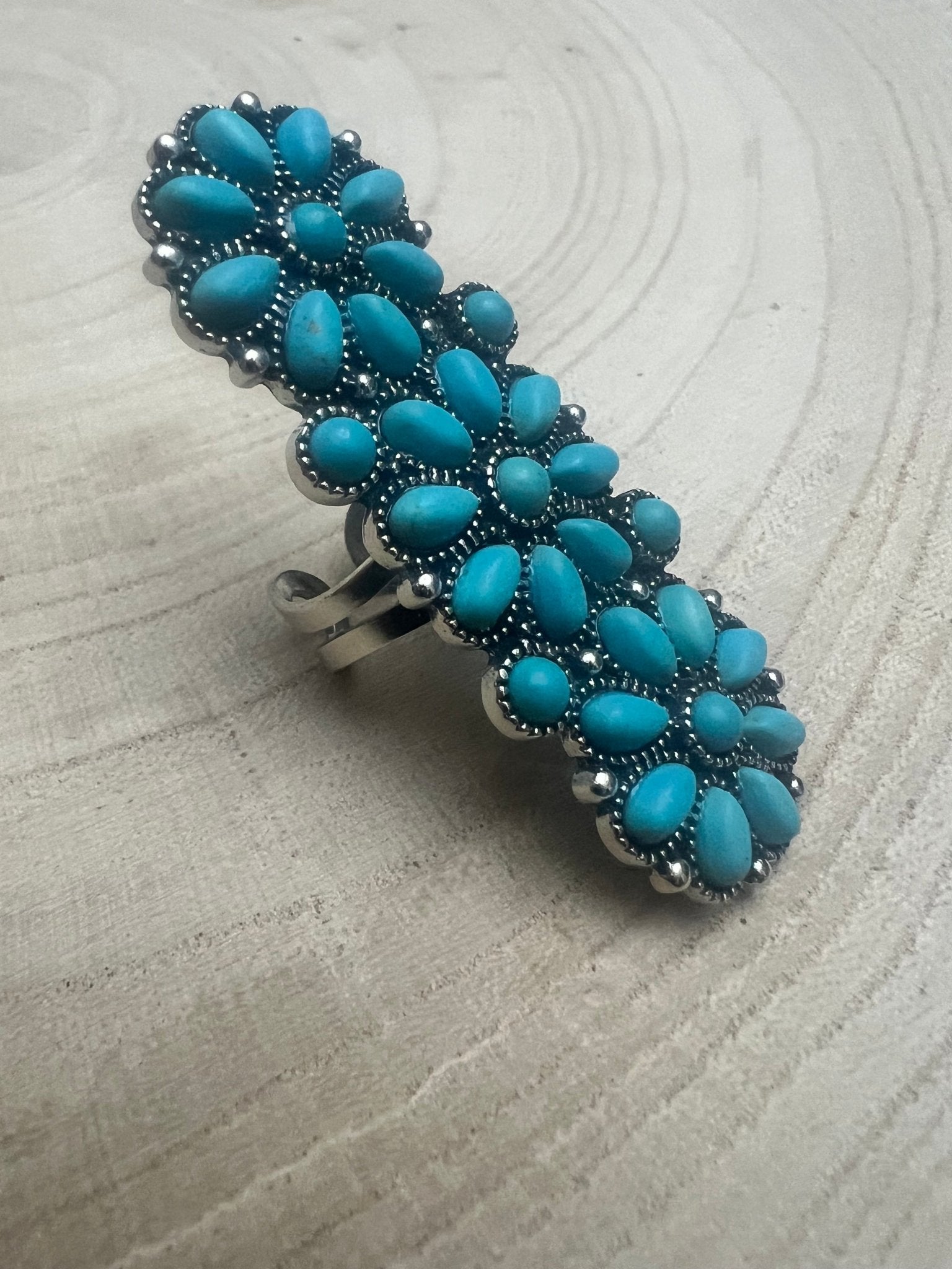 Western Desert Bloom: Faux Turquoise Adjustable Cluster Statement Ring