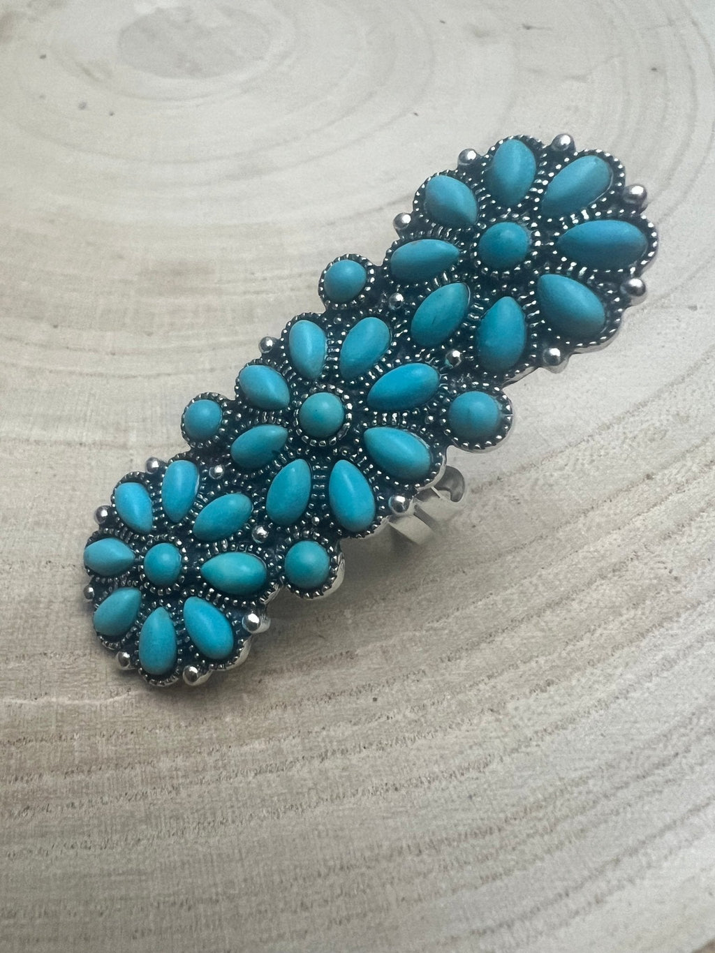 Western Desert Bloom: Faux Turquoise Adjustable Cluster Statement Ring