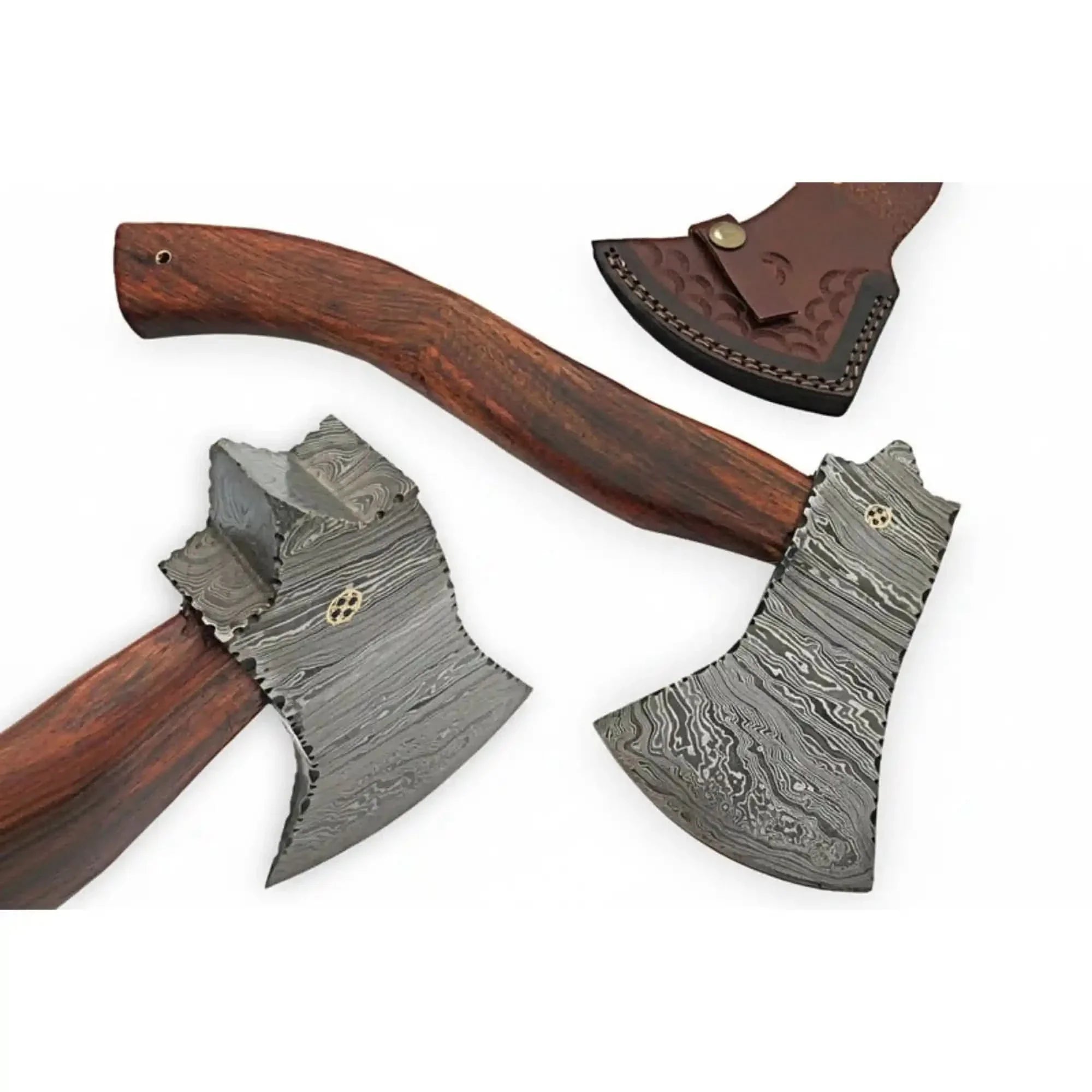 Handmade Damascus Camp Axe with Mosaic Pin and Rosewood Handle