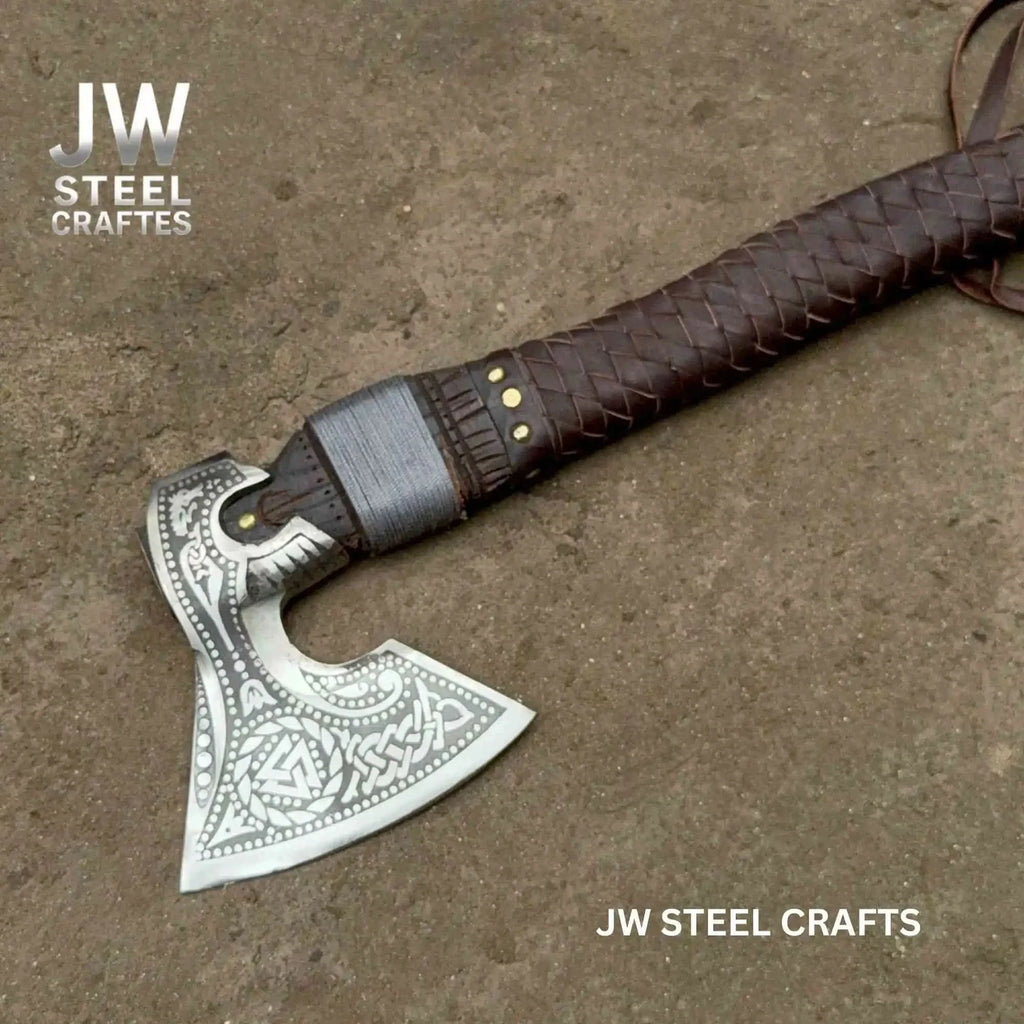 Viking Style Engraved Axe | Handcrafted Leather Wrapped Handle
