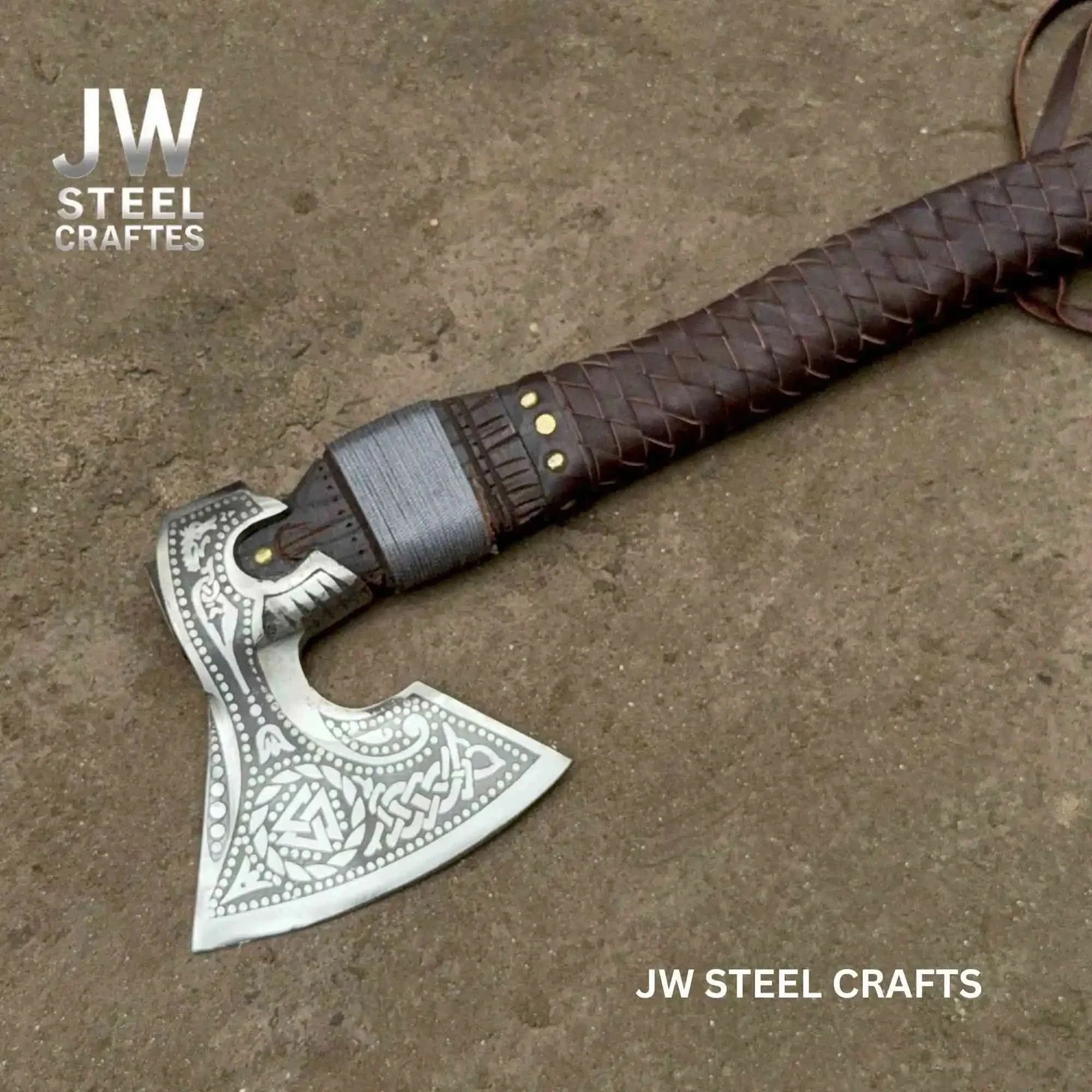 Viking Style Engraved Axe | Handcrafted Leather Wrapped Handle