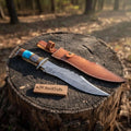 Handmade Damascus Clip Point Bowie Knife Stacked Bone and Wood Handle Fixed Blade JW SteelCrafts