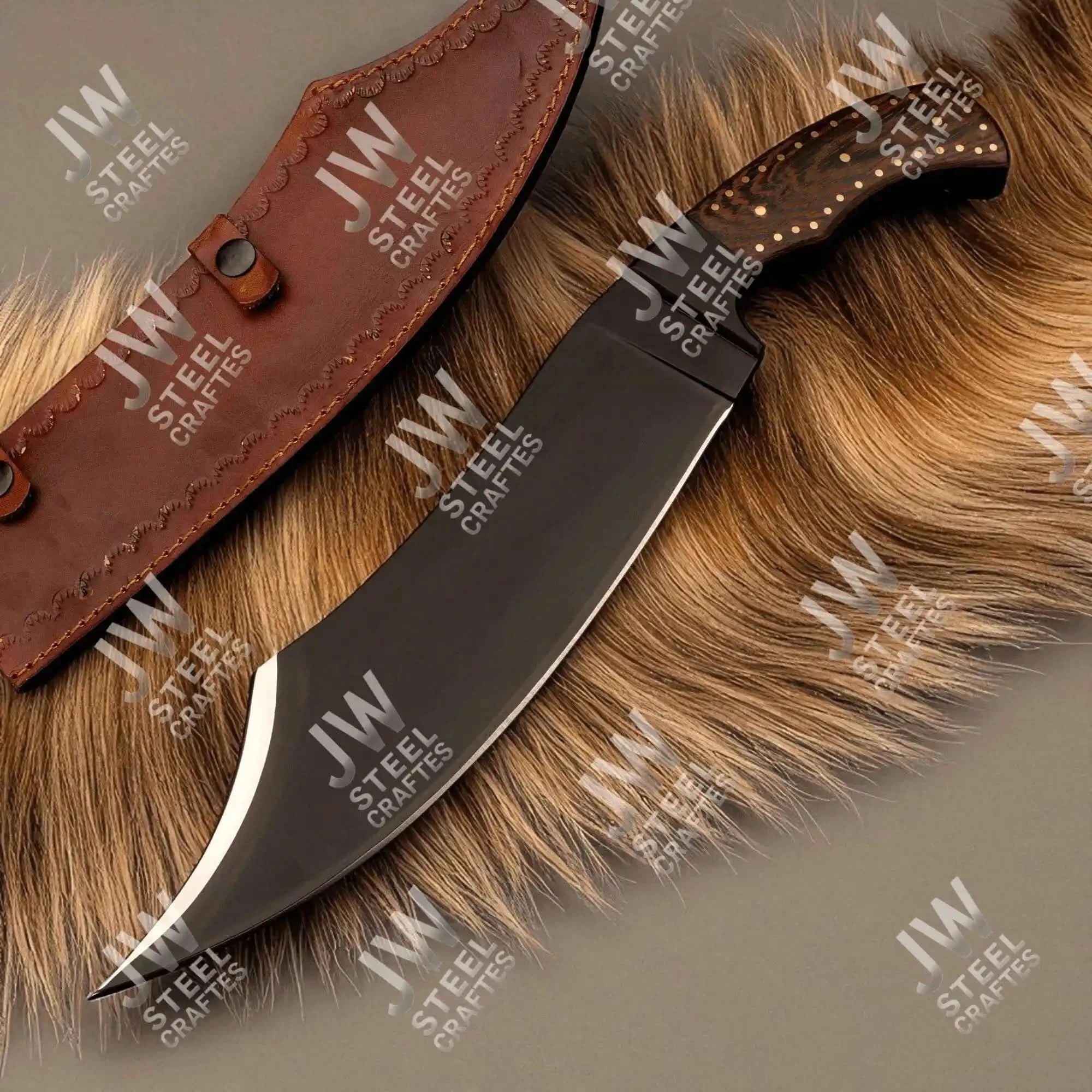 Hand Forged High Carbon Steel Persian-Style Bowie Knife, Upswept Trailing Point Blade, Pakka Wood Handle, JW SteelCrafts