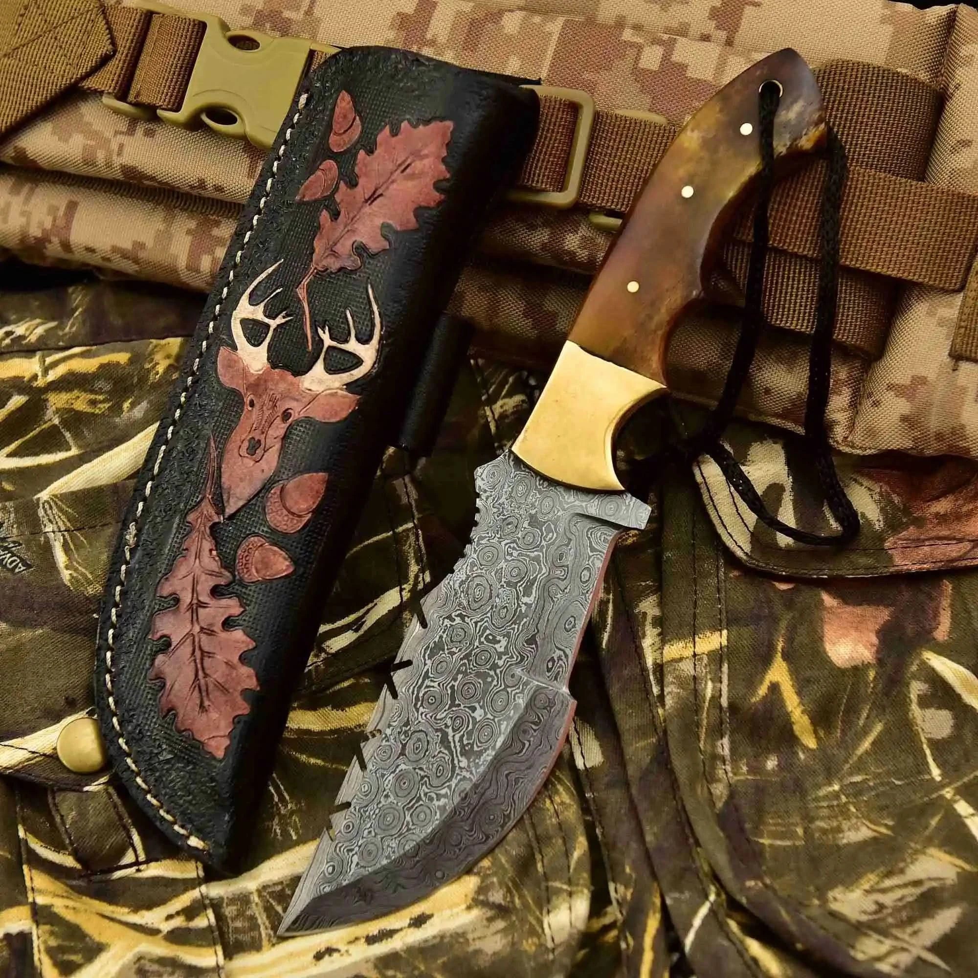 Damascus Steel Tracker Knife – Multiple Handle Colors | JW SteelCrafts