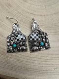 Cattle Tag Armadillo Spade Checker Earrings