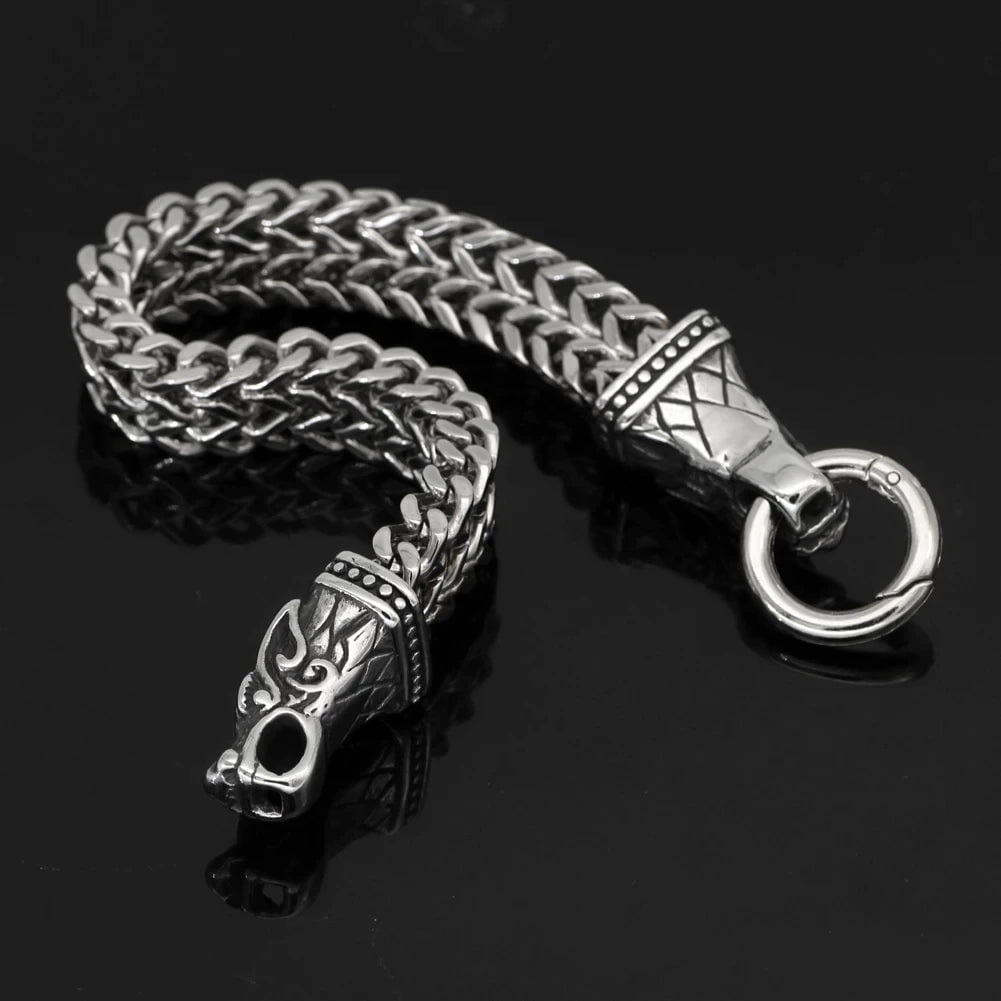 Vikings Wolf Head Stainless Steel Charm Bracelet