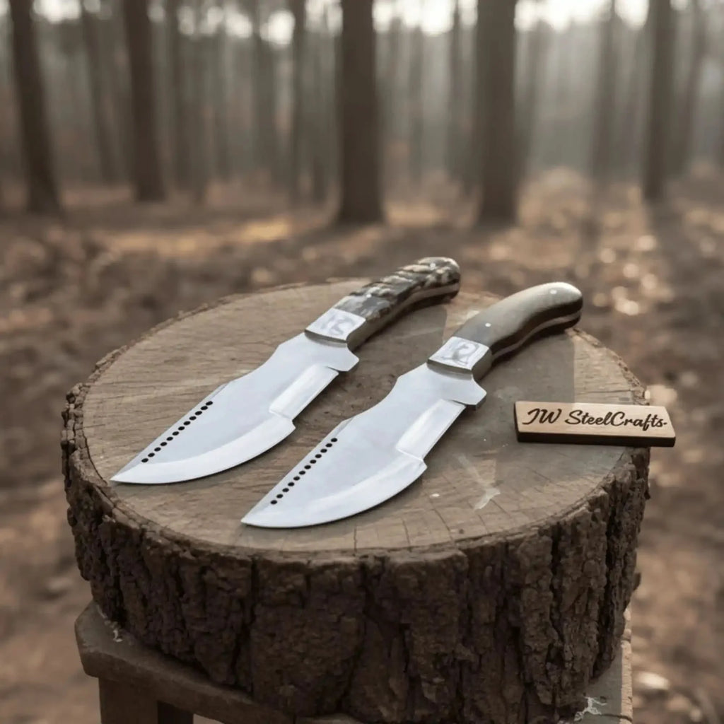Handmade Carbon Steel Tracker Knife – Ram Horn or Wendi Wood Handle | Heavy Duty Hunting & Camping Knife | JW SteelCrafts