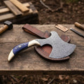 Hand-Forged Damascus Bearded Hatchet with Purple wood and brass Handle